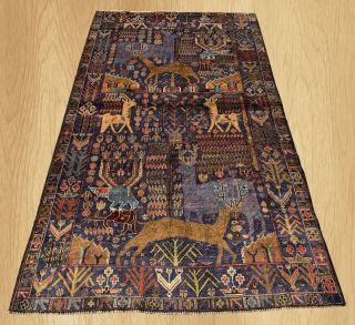 Hand Knotted Oriental Afghan Balouch Pictorial Hunting Wool Area Rug 7 x 4 Ft 2