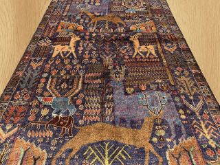 Hand Knotted Oriental Afghan Balouch Pictorial Hunting Wool Area Rug 7 x 4 Ft 4