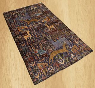 Hand Knotted Oriental Afghan Balouch Pictorial Hunting Wool Area Rug 7 x 4 Ft 5