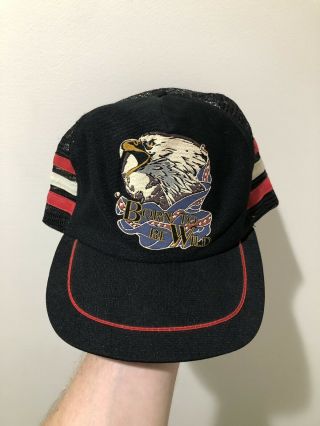 Vintage 80s Born To Be Wild Eagle 3 Stripe Mesh Snapback Trucker Hat Cap Usa
