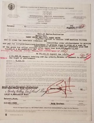 Barry White Signed Vintage Concert Contract - 1979 Detroit Show 2