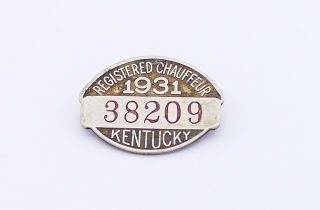 Vintage 1931 State Of Kentucky Chauffeur Badge No.  38209 Driver License Pin