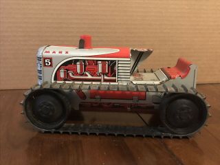 Vintage Marx Tin Red & Grey Wind - Up Tractor 5 Metal Toy Tread Tires W/key Metal