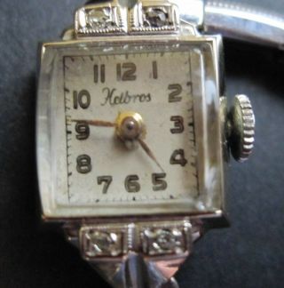 Vintage Helbros Ladies Watch 14k White Gold With Diamonds