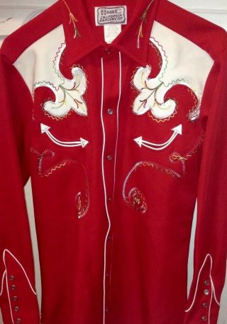 Vintage Mens H Bar C California Ranchwear Western Snap Shirt Ls 15.  5 Texas Red
