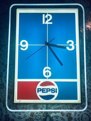 Vintage Rare Wall Clock.  Pepsi Cola Light Up Wall Clock In.