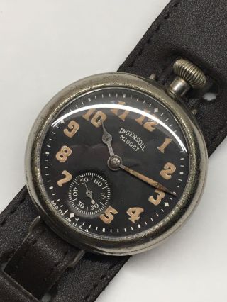 Vintage Ingersoll Midget Ww1 Officers Trench Watch Large Black Dial