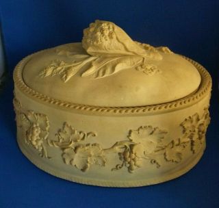 Antique 19thc Wedgwood Caneware Game Pie Dish With Liner & Cauliflower Finial