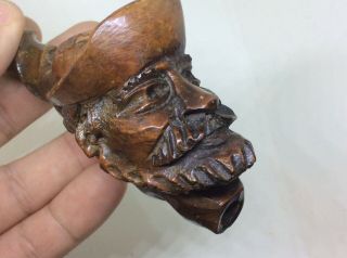 Fantastic Antique Vintage Carved Men’s Face Wood Smoking Pipe