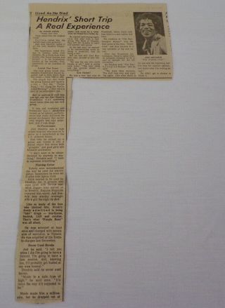 Vintage 1970 Death Of Jimi Hendrix Pittsburgh Newspaper Clipping