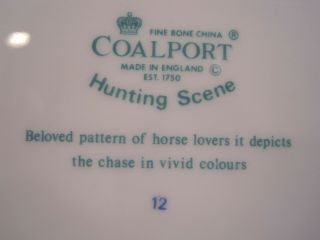 Vintage Coalport/ Crown Staffordshire Hunting Scene Dinner Plates 10 3/4 