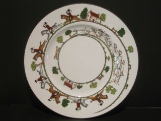 Vintage Coalport/ Crown Staffordshire Hunting Scene Dinner Plates 10 3/4 