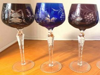 Ajka Marsala Cut To Clear 3 Vintage Stemmed 8 " Hock Wine Goblet Glasses
