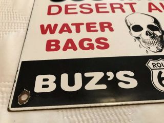 VINTAGE BUZ ' S ROUTE 66 GAS STATION PORCELAIN SIGN,  OIL,  SODA,  FOUNTAIN SKULL ICE 3
