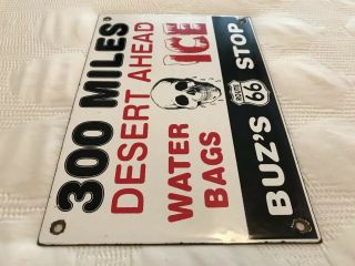 VINTAGE BUZ ' S ROUTE 66 GAS STATION PORCELAIN SIGN,  OIL,  SODA,  FOUNTAIN SKULL ICE 8