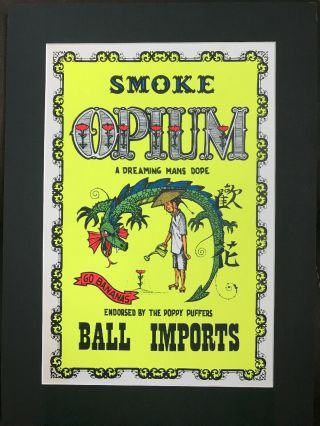 Smoke Opium Poster 1960s Rare Silkscreen Hippie Blacklight Ball Imports