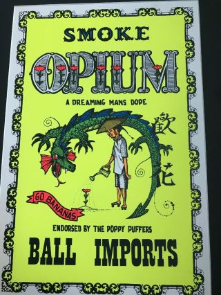 Smoke Opium Poster 1960s Rare Silkscreen Hippie Blacklight Ball Imports 6