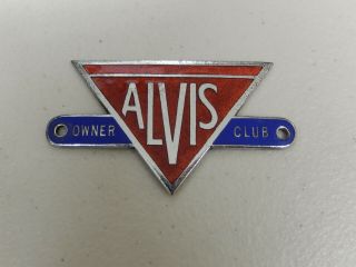 Vintage Chrome Enamel Alvis Owner Club Car Badge Auto Emblem