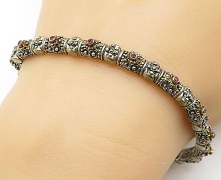 Konstantino 925 Silver & 18k Gold - Vintage Pink Topaz Chain Bracelet - B5563
