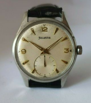 Vintage 1950 ' s Swiss Made HELVETIA 17 Jewels cal.  H64 Watch 2