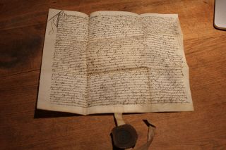 1559 Medieval Manuscript Parchment Document With One Wax Seal
