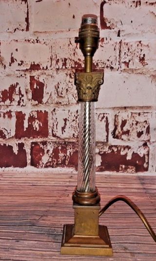 Antique Vintage Valsan Brass Cut Glass Crystal Column Corinthian Desk Table Lamp