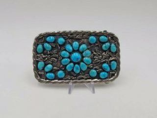 Vintage Lee And Mary Weebothee Zuni Turquoise.  925 Sterling Silver Belt Buckle