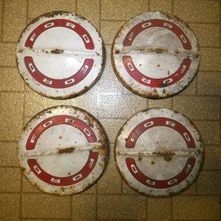 Set Of 4 Matching Red & White Vintage Ford Truck Hubcaps Wheel Covers 10.  5 " Inch
