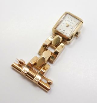 Vintage 1940s/50s Retro Tourneau 14k Gold Lapel Watch For Restoration