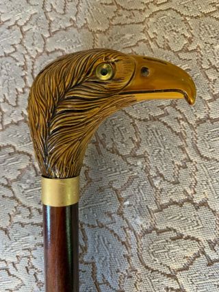 Vintage Carved Eagle Head Handle Design Polished Wooden Cane Walking Stick 36”