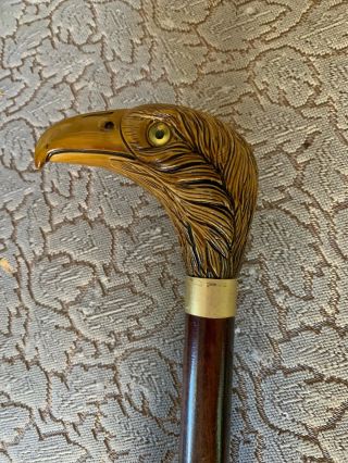 Vintage Carved Eagle Head Handle Design Polished Wooden Cane Walking Stick 36” 3