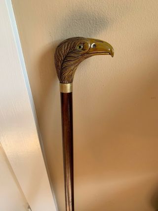 Vintage Carved Eagle Head Handle Design Polished Wooden Cane Walking Stick 36” 6