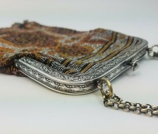 Antique 1910s 1920s Cut Steel & Seed Bead Bag Purse Silver Copper Gold Black 6