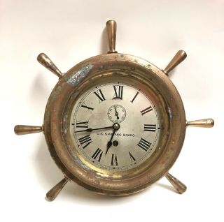 Rare Ww2 U.  S.  Board Brass Clock Seth Thomas Captains Wheel Antique