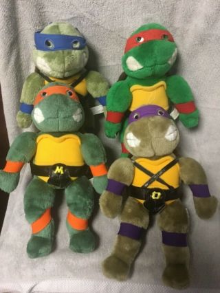 Vtg Tmnt Teenage Mutant Ninja Turtles Plush Stuffed Animals 14 " 1989 Playmates