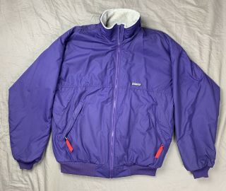 Vtg Patagonia Jacket With Fleece Lining Men’s Size L Made In Usa Purple/gray Euc