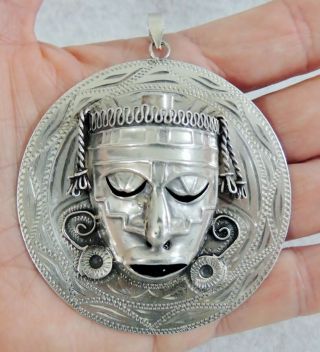 Vintage Emf Taxco Mexican Sterling Silver Aztec Tribal Warrior Pendant Charm 41g