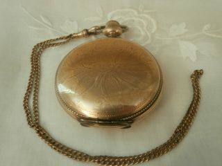 Antique Waltham Pocket Watch 14k Gold Etched Case 15 Jewels Hunting For Repair
