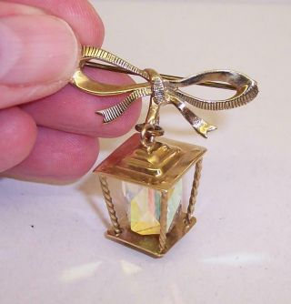 Large Vintage 9ct/9k Solid Gold Brooch & Lamp Charm - 11gms - Wear Or Scrap