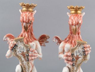 Pair Antique 19thC Italian Capodimonte Porcelain,  Winged Griffins Figurines 4