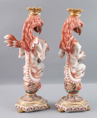 Pair Antique 19thC Italian Capodimonte Porcelain,  Winged Griffins Figurines 7
