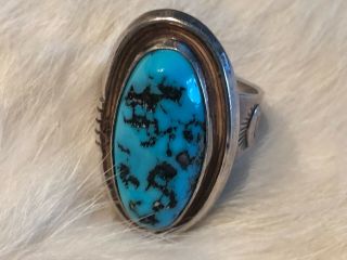 Vintage Navajo Kingman Turquoise Sterling Silver Ring Size 10 1/2