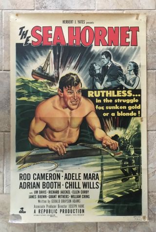 Vintage 1951 Deep Sea Diving 1 Sht Movie Poster The Sea Hornet Scuba
