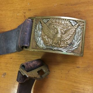 Rare Antique Civil War 1860 Captains Belt Eagle Buckle Two Toned With Leather
