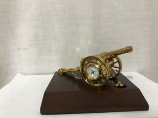 Rare Bulova Civil War Cannon Miniature Brass Clock B0416 Walnut Base