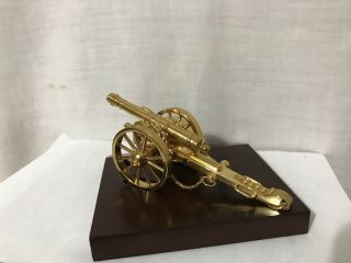 Rare Bulova Civil War Cannon Miniature Brass Clock B0416 Walnut Base 2