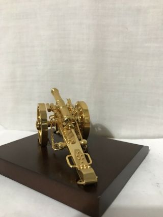Rare Bulova Civil War Cannon Miniature Brass Clock B0416 Walnut Base 3
