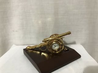 Rare Bulova Civil War Cannon Miniature Brass Clock B0416 Walnut Base 4
