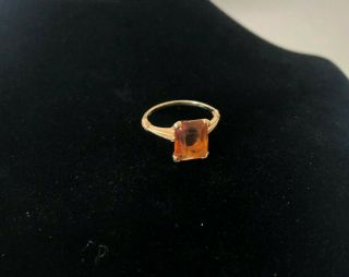 Vintage Art Deco Estate 10k Yellow Gold Amber,  Topaz Colored Stone Cocktail Ring
