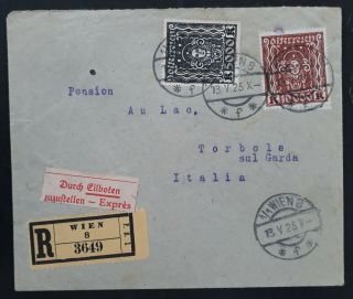 Rare 1926 Austria Registered Express Cover Ties 2 Stamps Canc Vienna